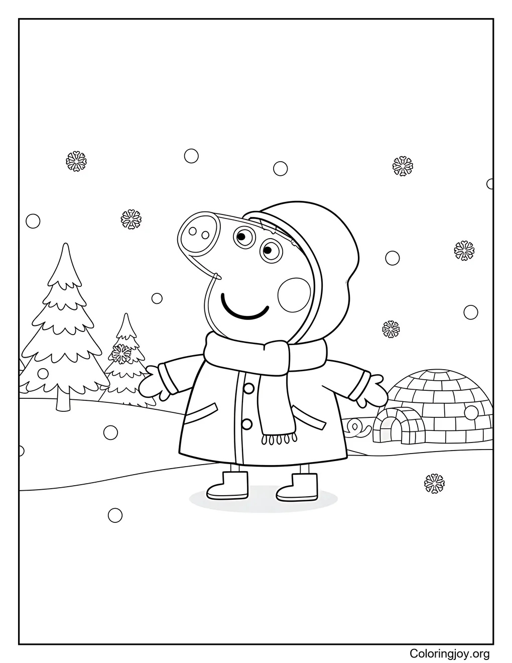 Página para colorear del saludable día nevado de Peppa Pig
