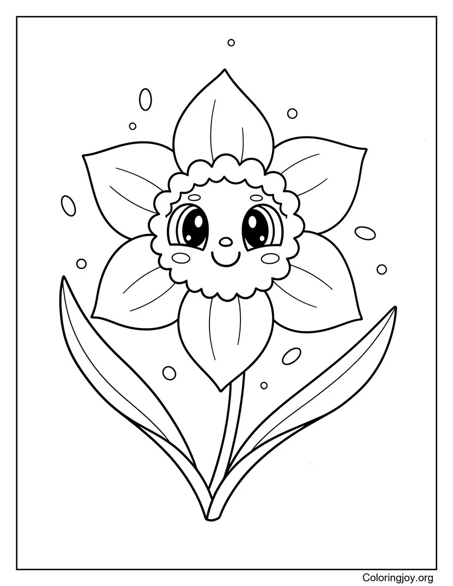 de flor de narciso de primavera con hojas largas página para colorear