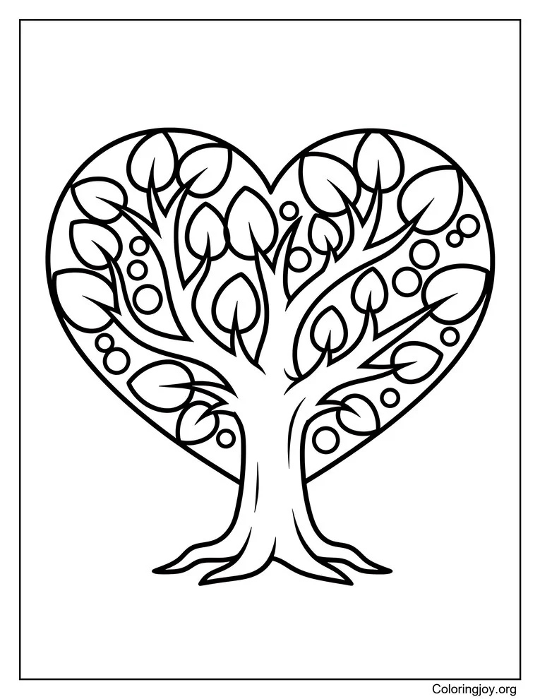 Página para colorear del árbol del corazón