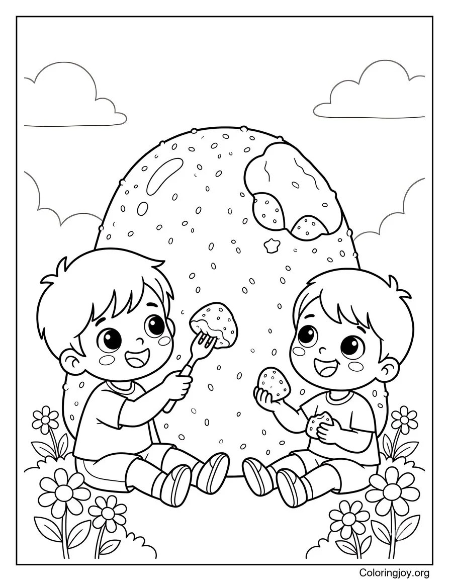 de niños comiendo caramelos de goma gigantes página para colorear