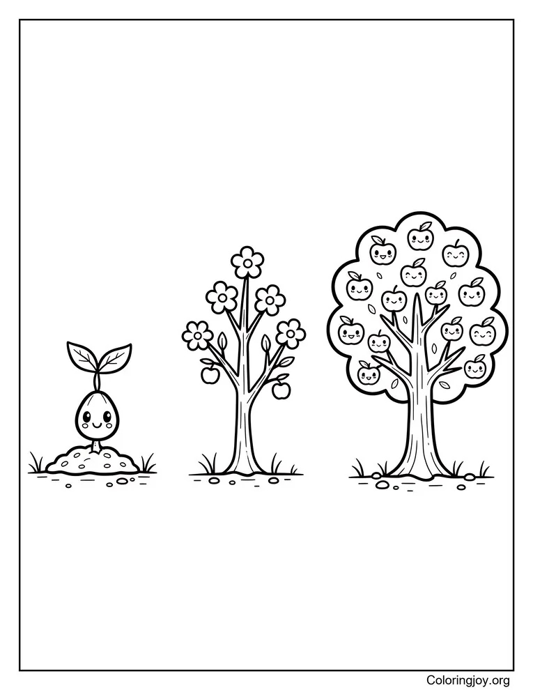hoja para colorear del ciclo de vida de la manzana