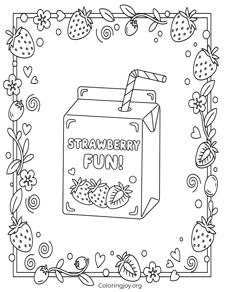 Dibujo para colorear de caja de jugo de fresa página para colorear