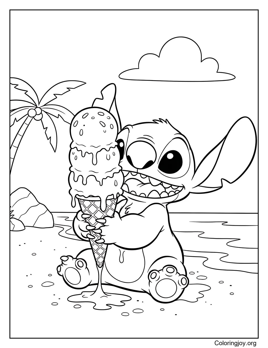 Delineado para colorear el helado Stitch página para colorear
