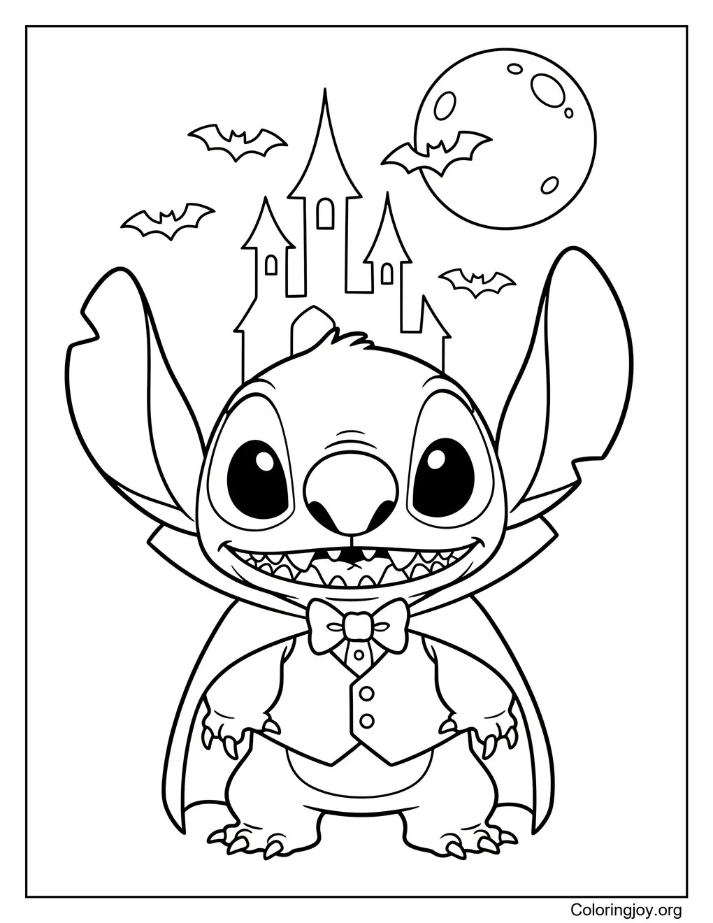 Delineado para colorear Stitch vampiro página para colorear