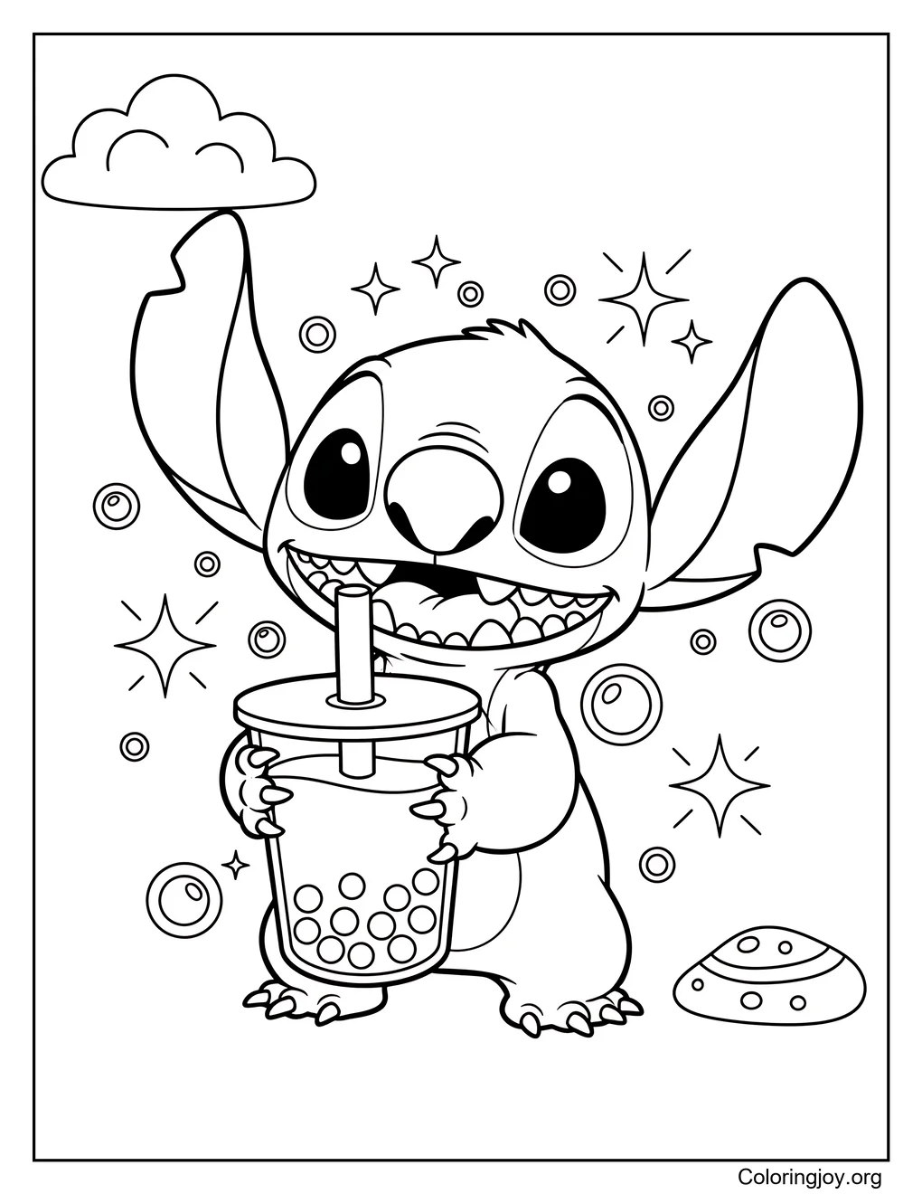Stitch Té de boba página para colorear