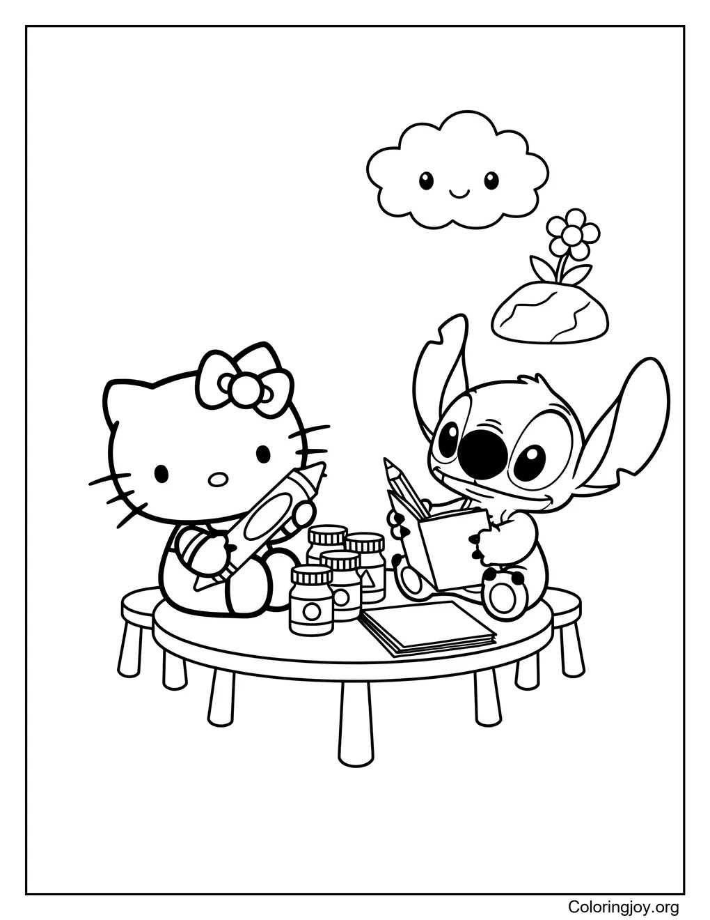 Delineado para colorear hello kitty Stitch página para colorear