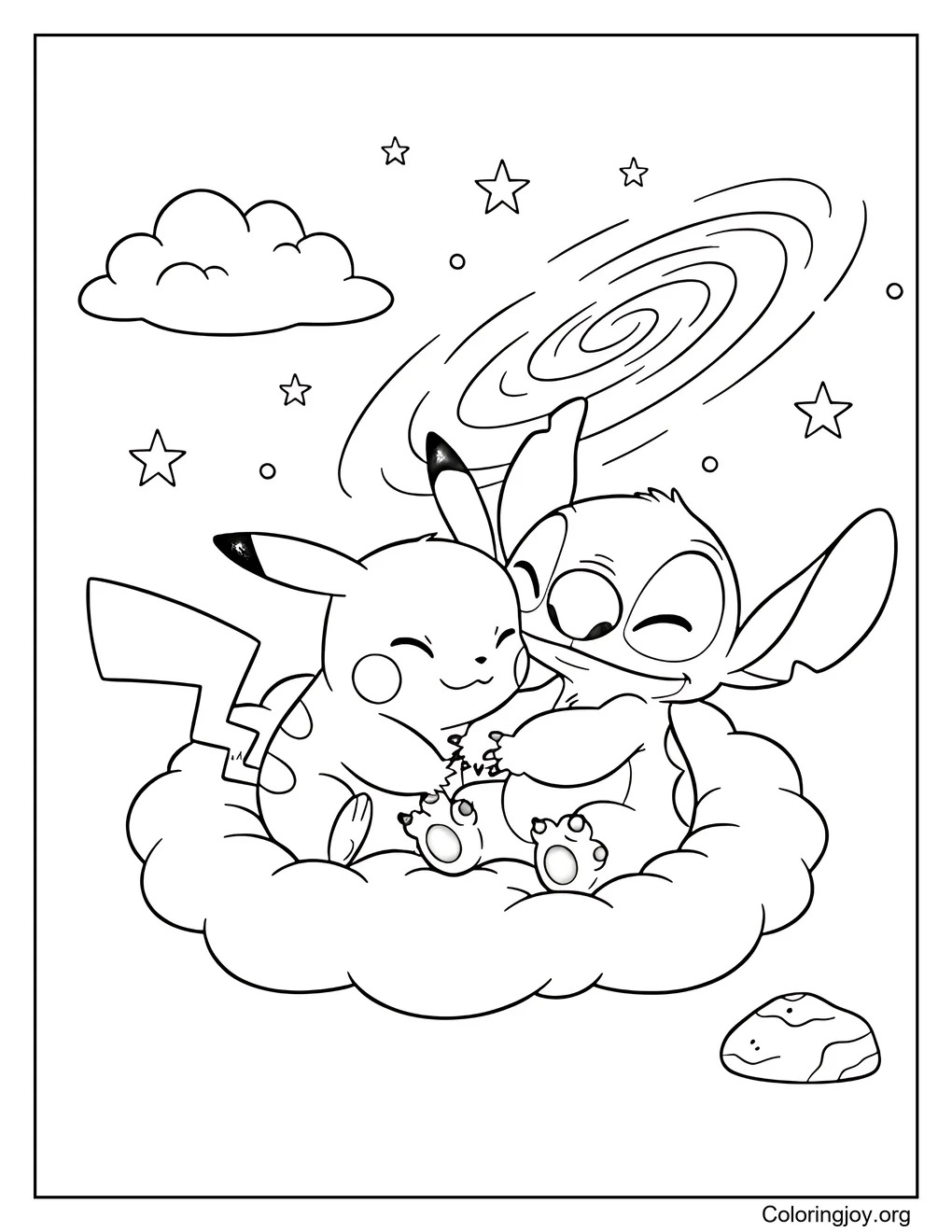 pikachu y Stitch página para colorear