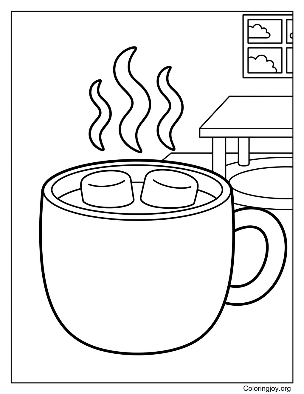 Hot cocoa time coloring sheet