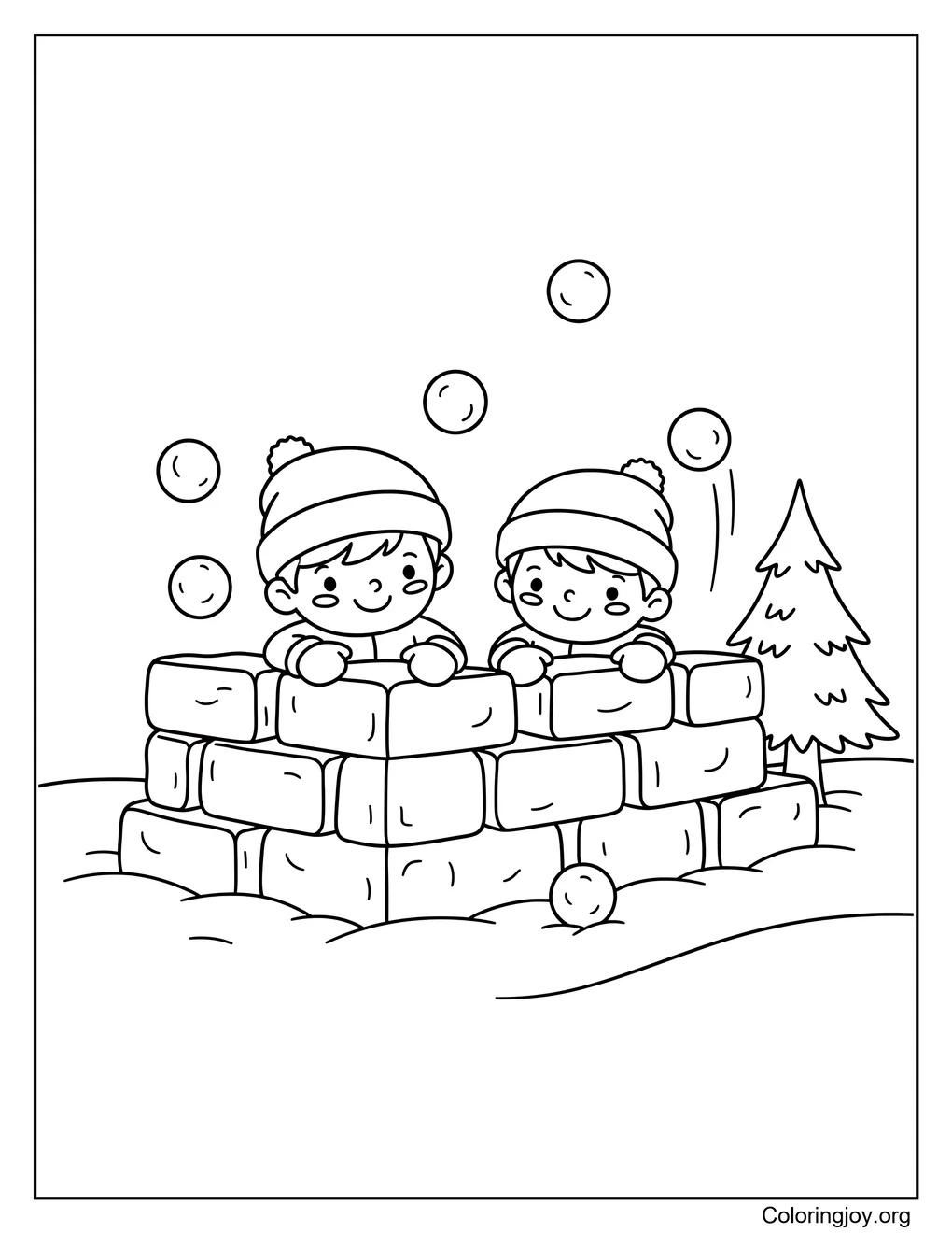 Snowball Playtime,Color friends having snowy fun together.