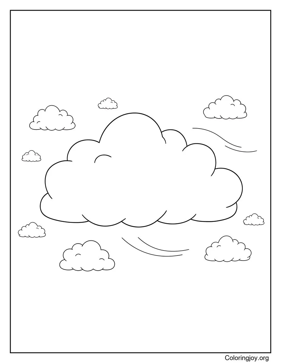 Foglio da colorare estivo con cielo azzurro e nuvole, facile da colorare disegno da colorare