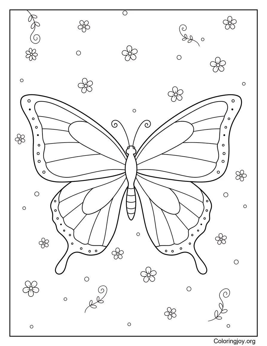 Pagina da colorare estiva del giardino delle farfalle stampabile carina disegno da colorare