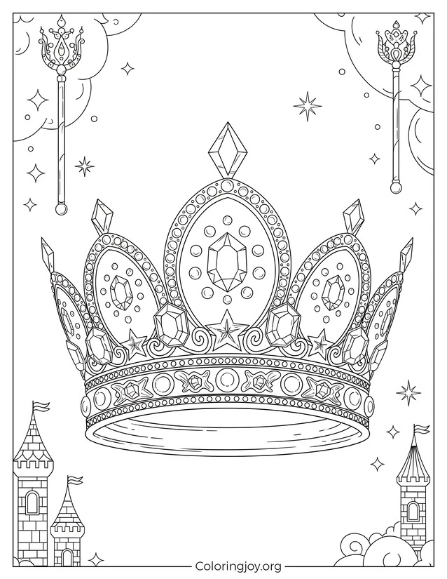 Hoja para colorear elegante corona de reina