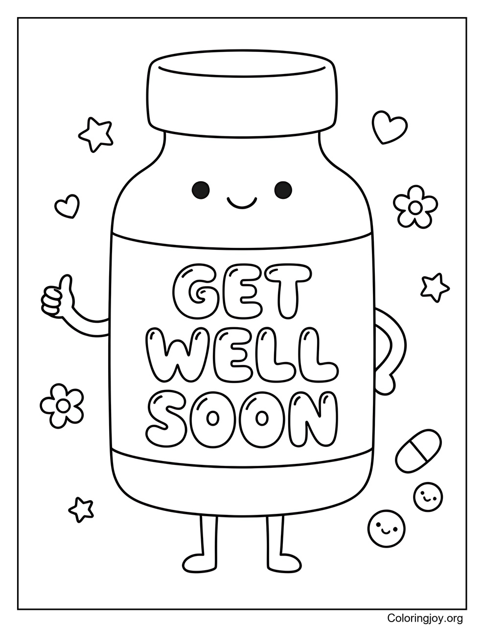 Personaje de botella de medicina feliz