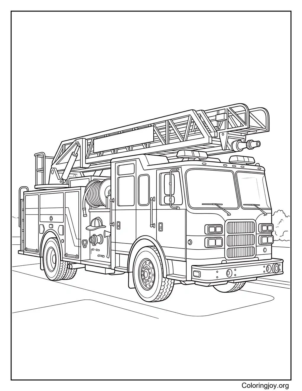 Coloriage camion de pompier réaliste PDF imprimable