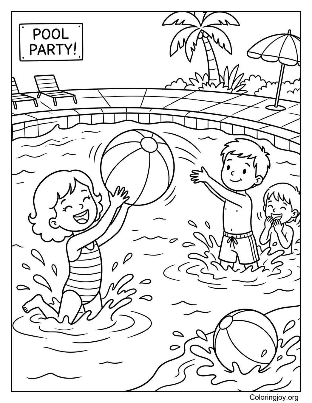 Wasserball-Pool-Splash-Party Malvorlage
