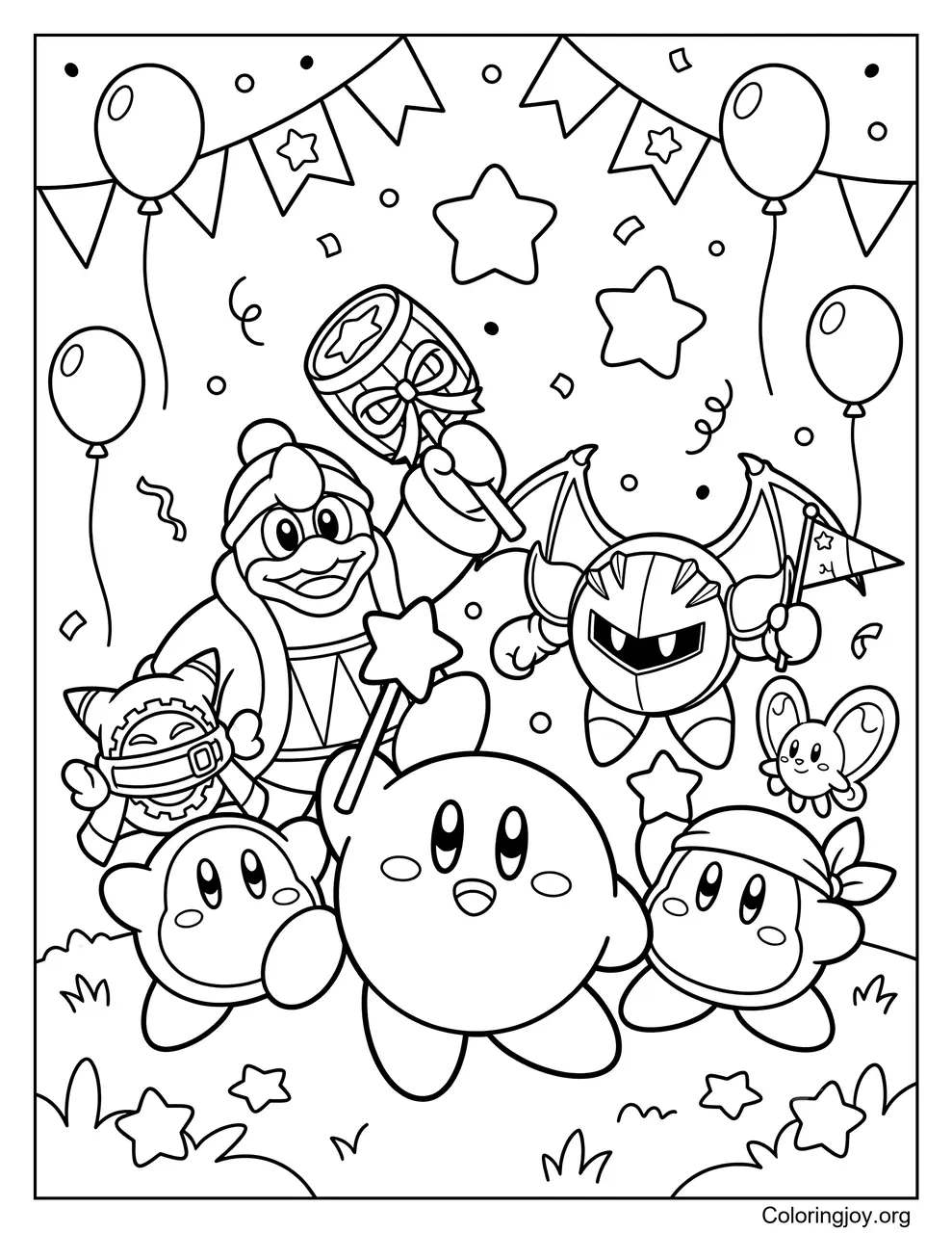 Kirby Celebration Party coloring page