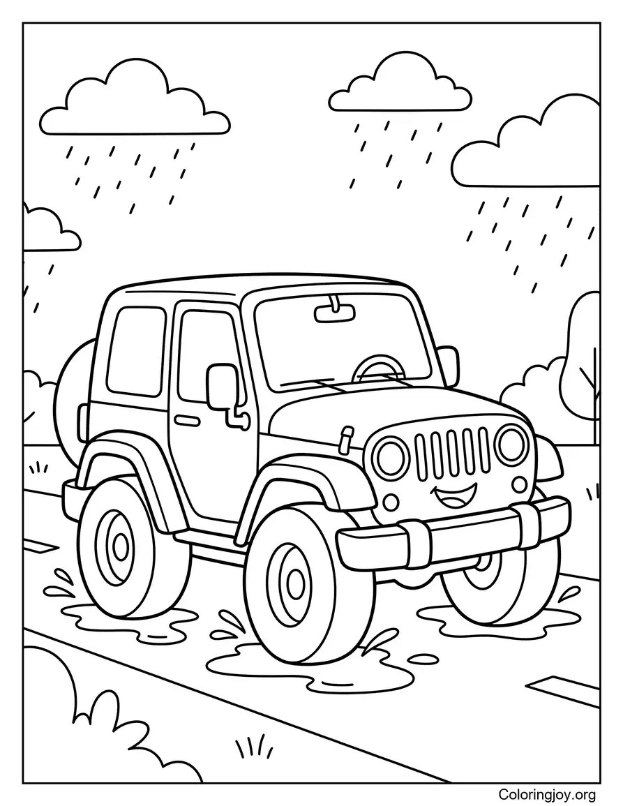 Jeep in a Rainy Day Scene coloring page