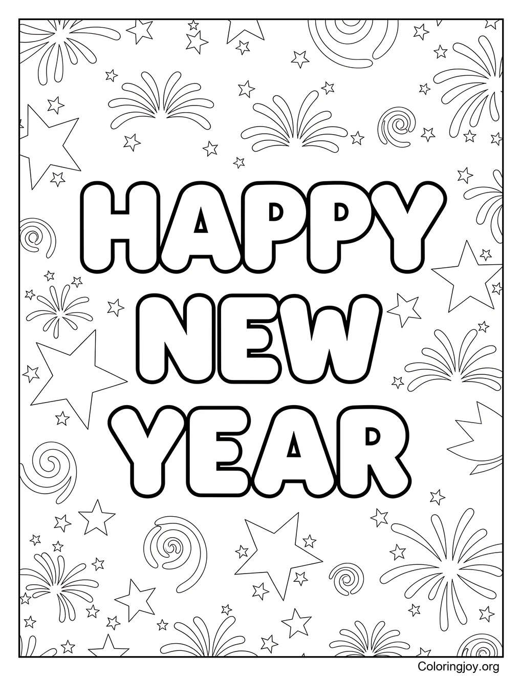 New Year typography decorative coloring In coloring page