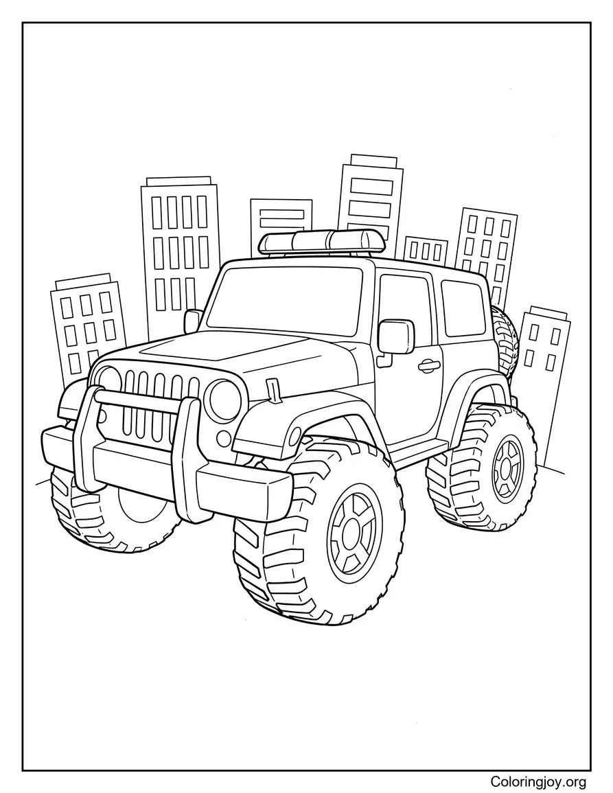 Police Jeep on Patrol Duty coloring page