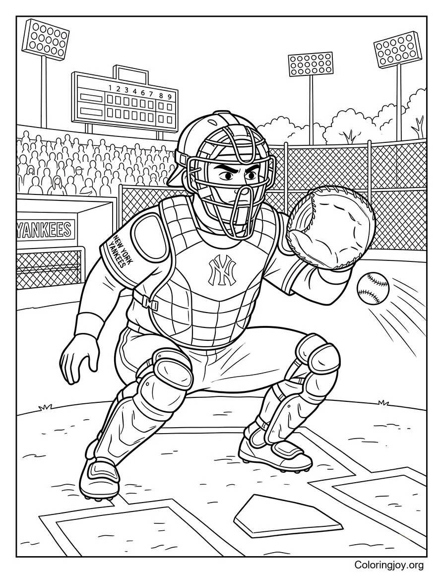 Yankees Catcher In Action coloring page