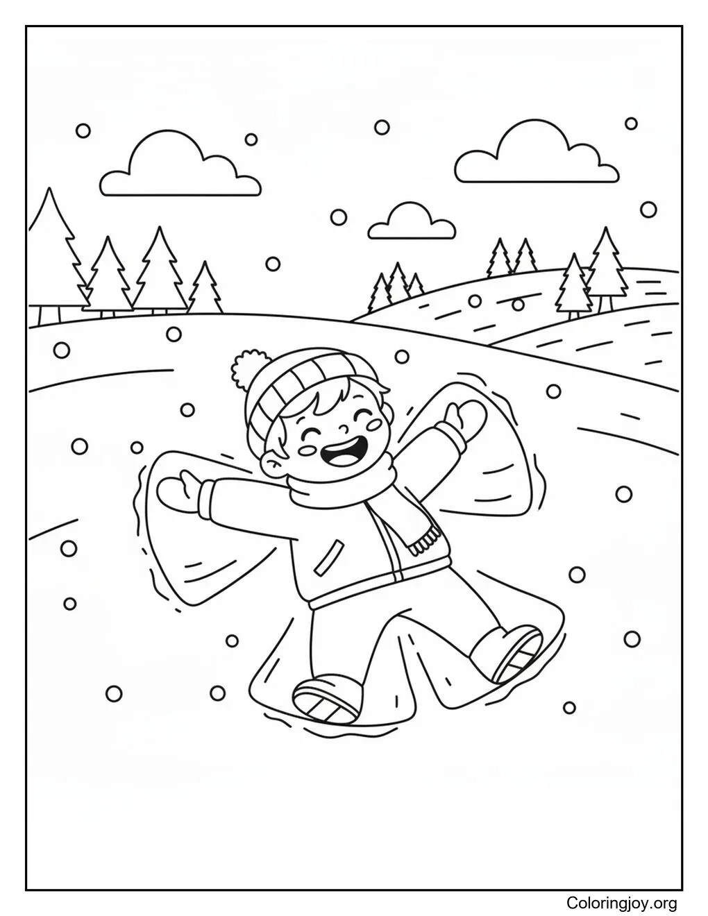 Fabricación de ángeles de nieve página para colorear