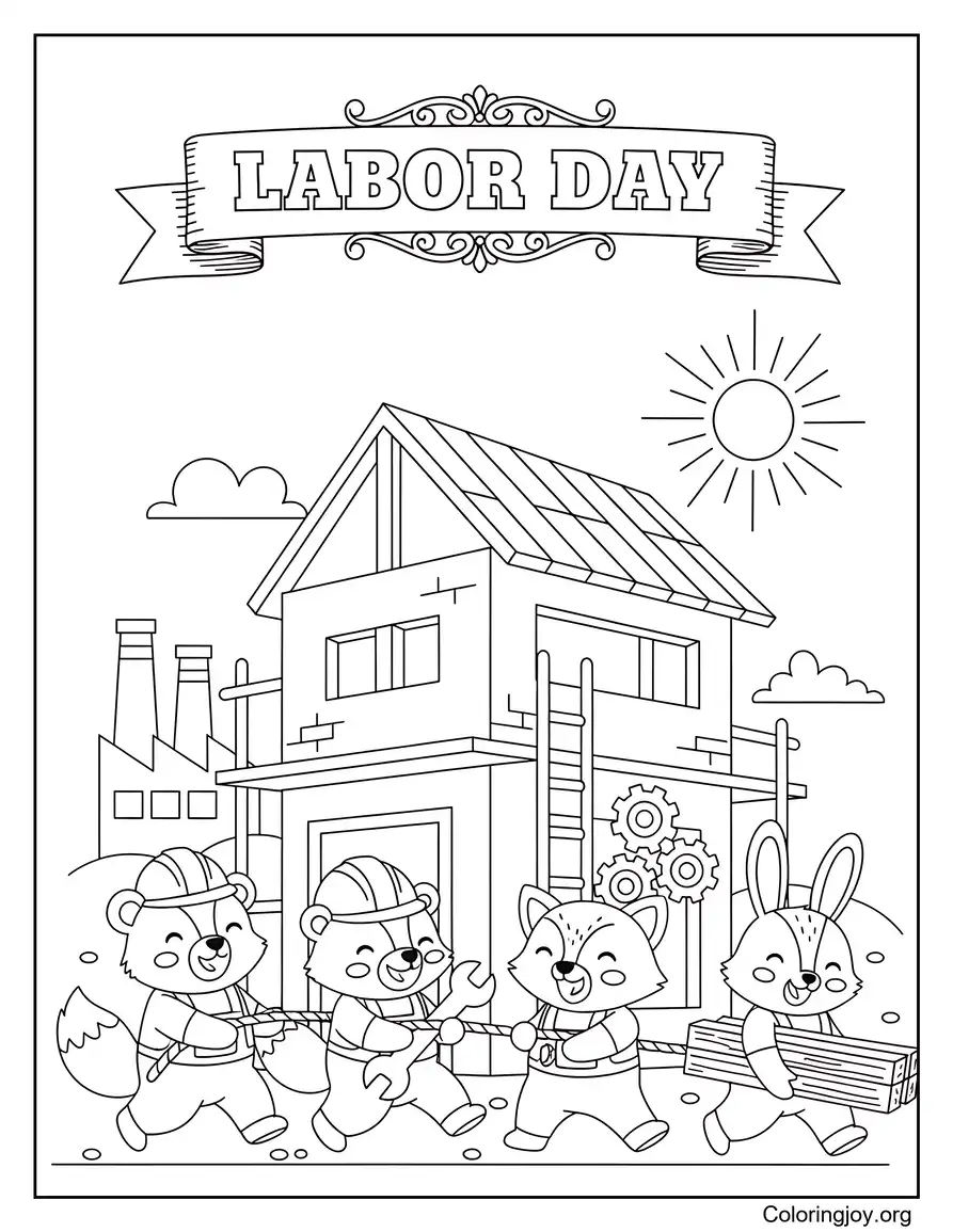 Día del Trabajo Construyamos juntos página para colorear