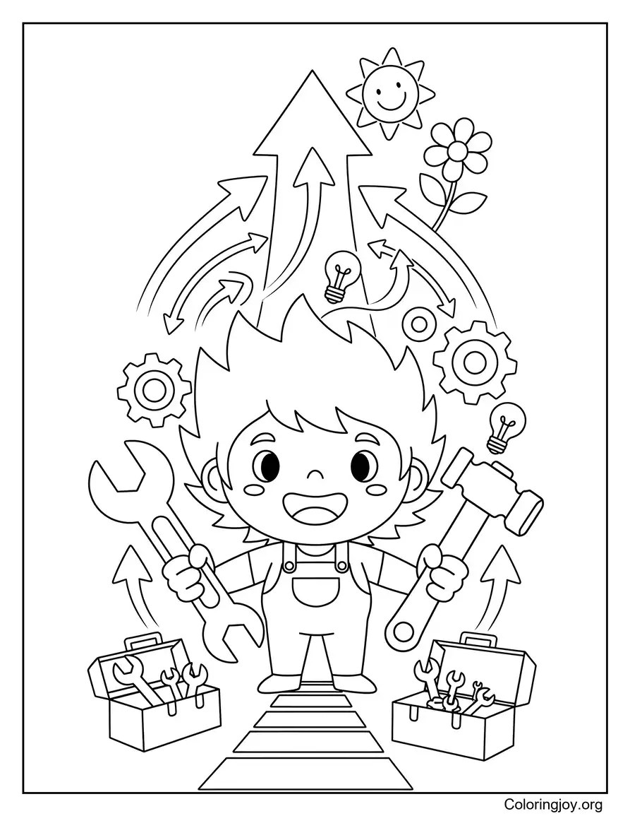 El trabajo avanza página para colorear