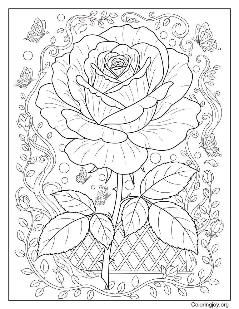 Large Rose Coloring Page