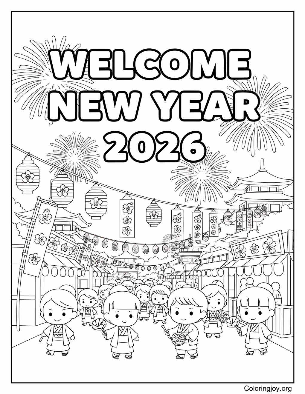 Japanese New Year coloring page