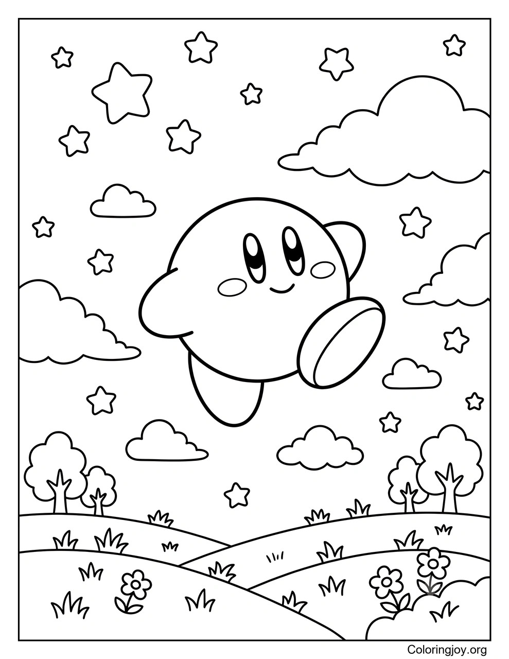 Flying Kirby coloring page