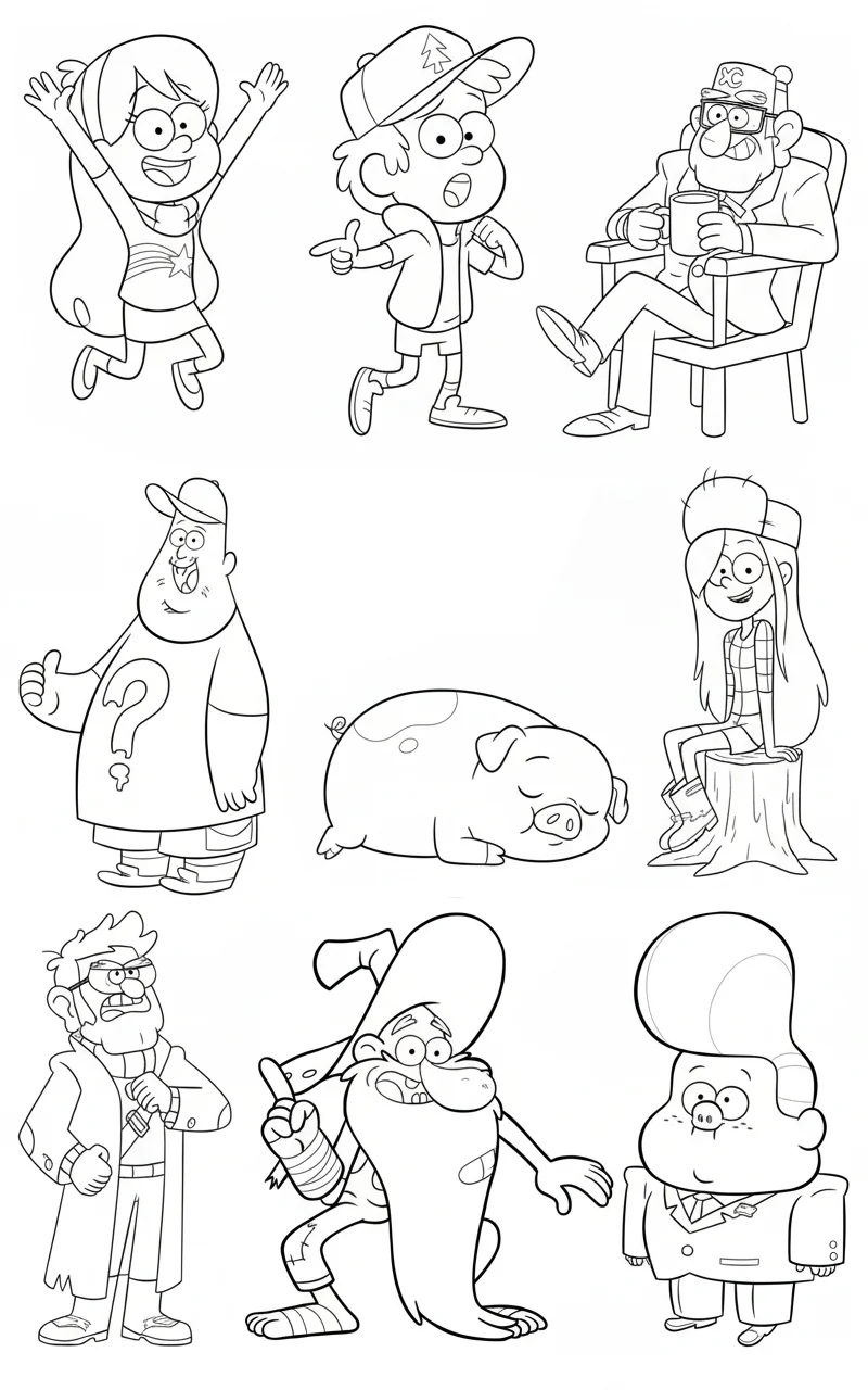 Gravity Falls Characters Ready to Print coloring page