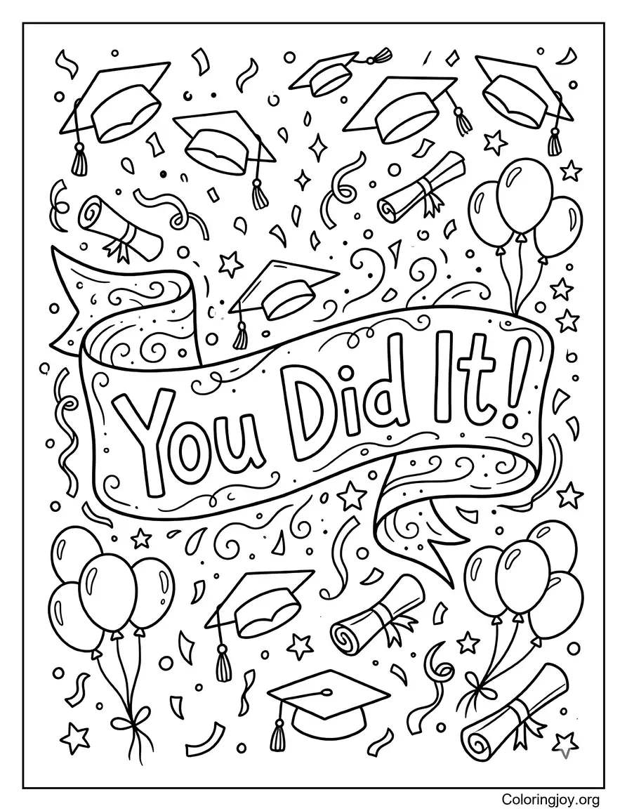 You Did It Graduation Banner Coloring Sheet coloring page
