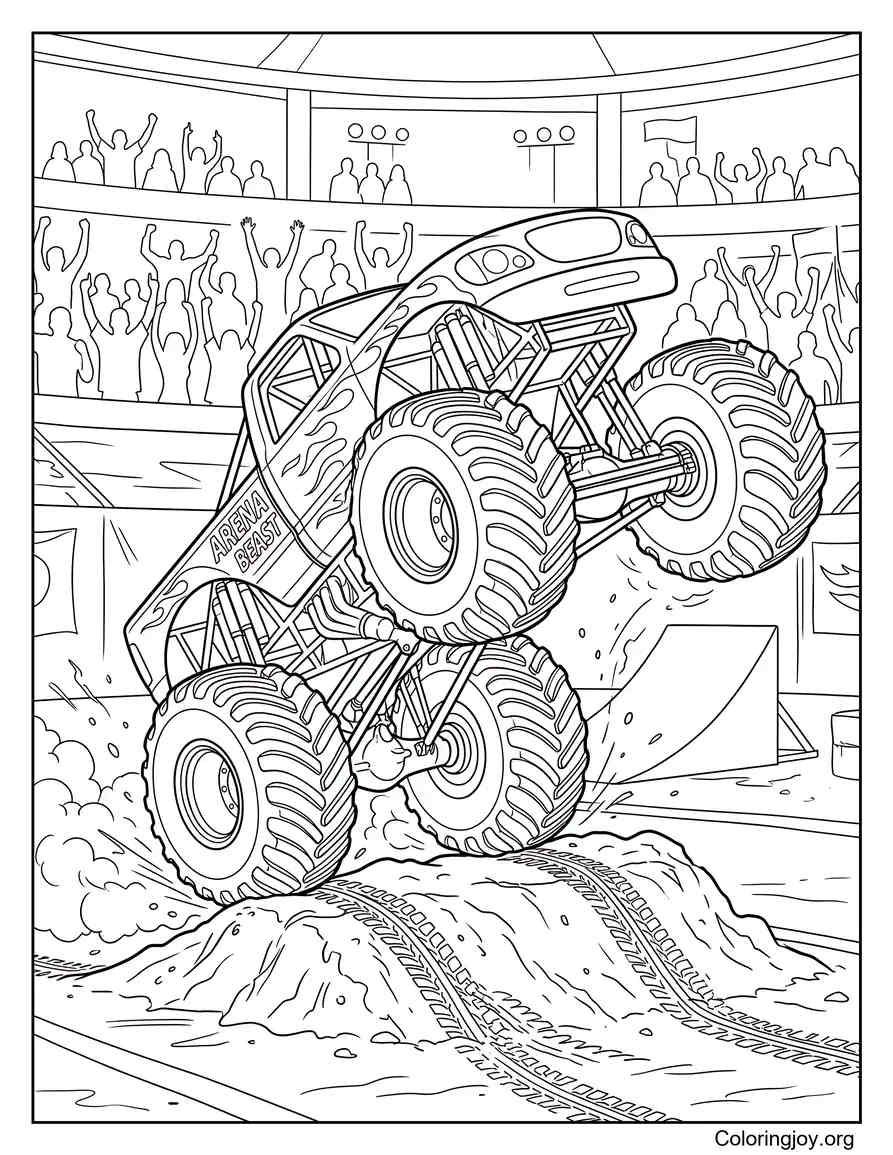 Monster Truck Arena Stunt Show Coloring Print coloring page