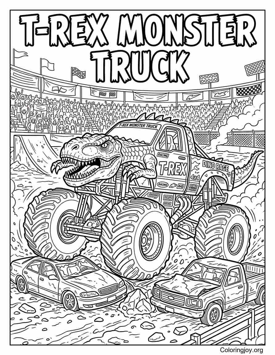 T Rex Monster Truck Picture to Color coloring page