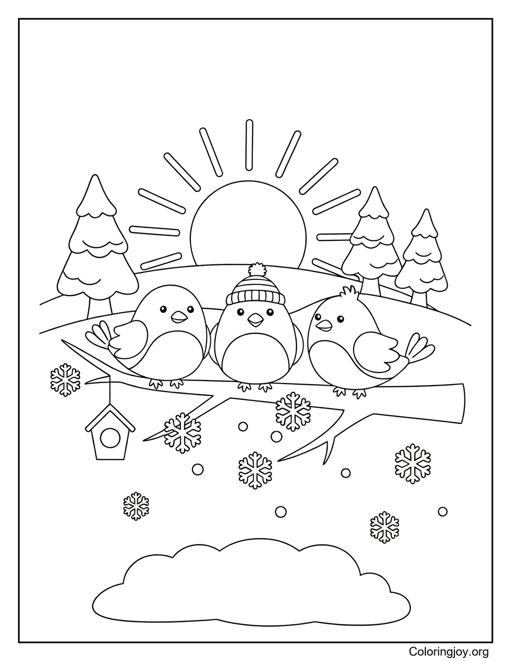 Winter Birds,Add bright colors to birds enjoying winter.