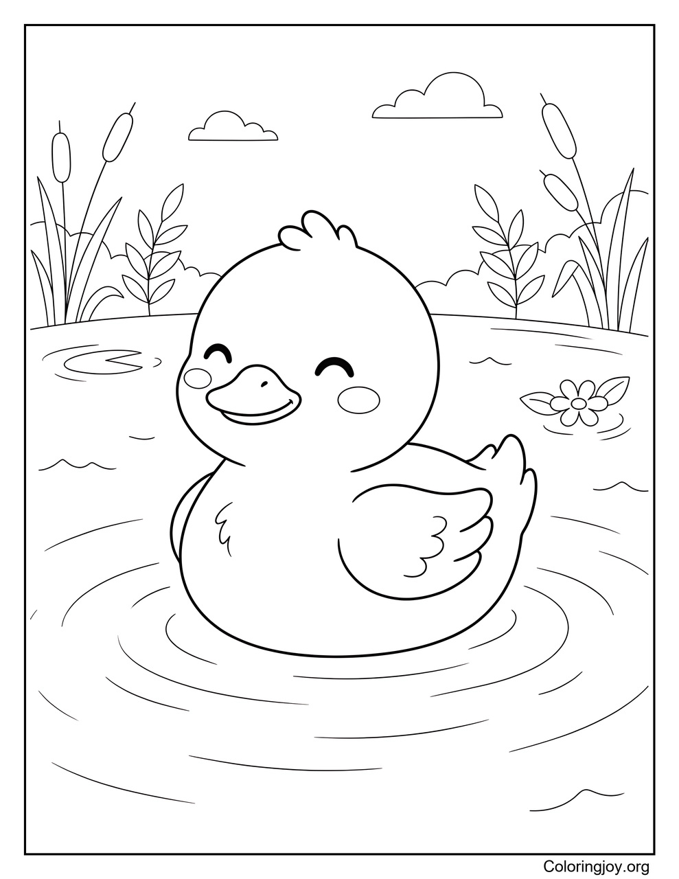 Eine Ente gleitet über einen ruhigen Teich.