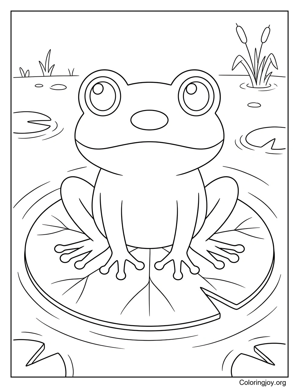 Ein Frosch ruht auf einem Seerosenblatt.