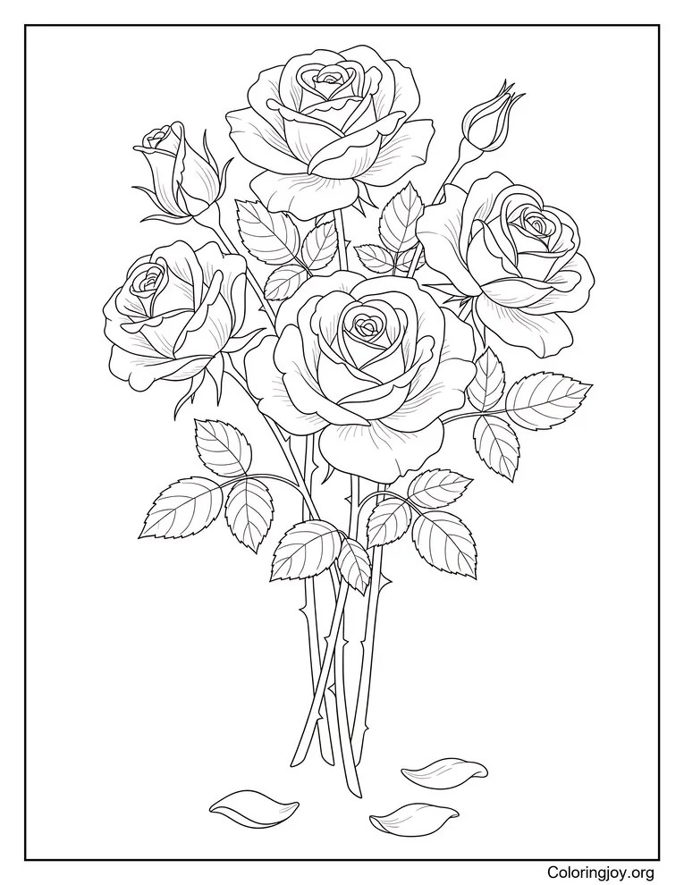 Realistic Rose Bouquet Coloring Page
