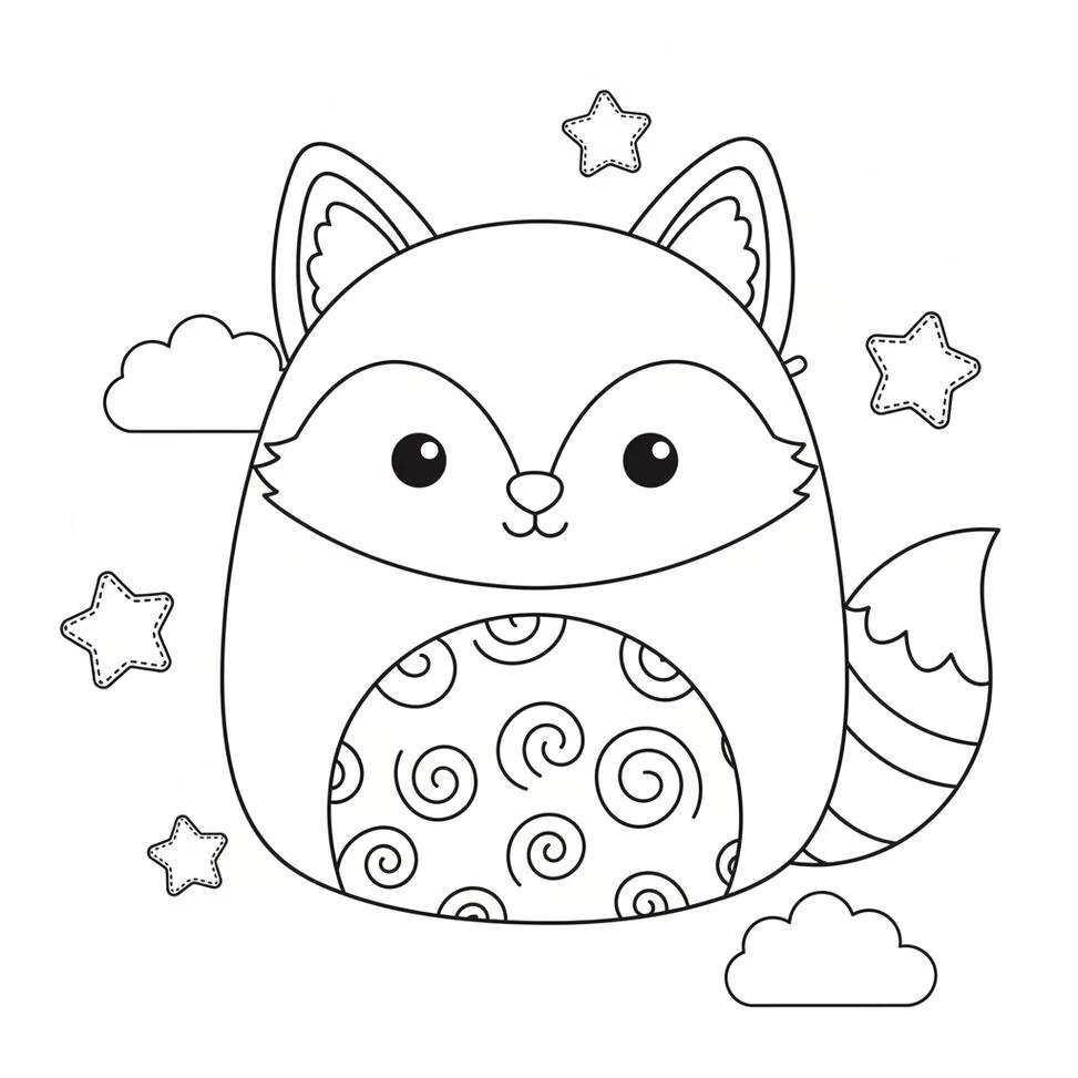 Cute Fox Squishmallow Plush Toy coloring page