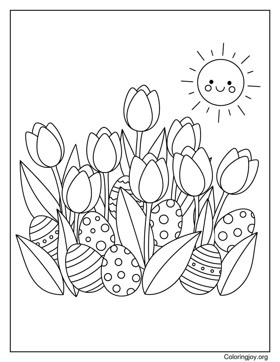 Tulip garden with hidden eggs