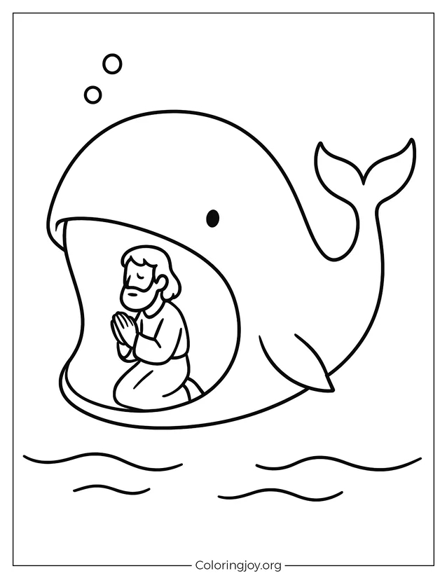 Jonás orando dentro de la boca de una ballena