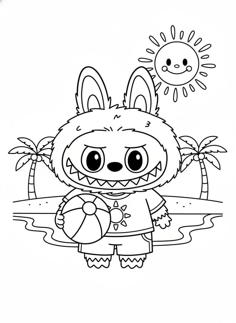 Labubu página para colorear de verano