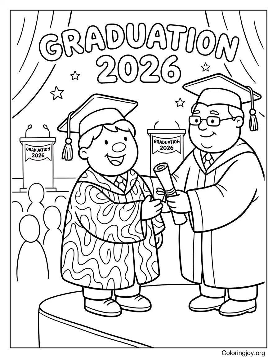 Graduation Stage With Principal Handing Diploma coloring page