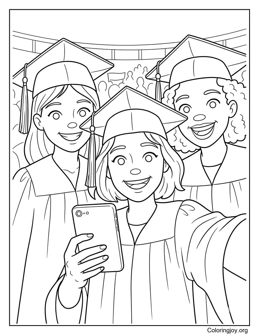 High School Graduation Selfie With Friends coloring page