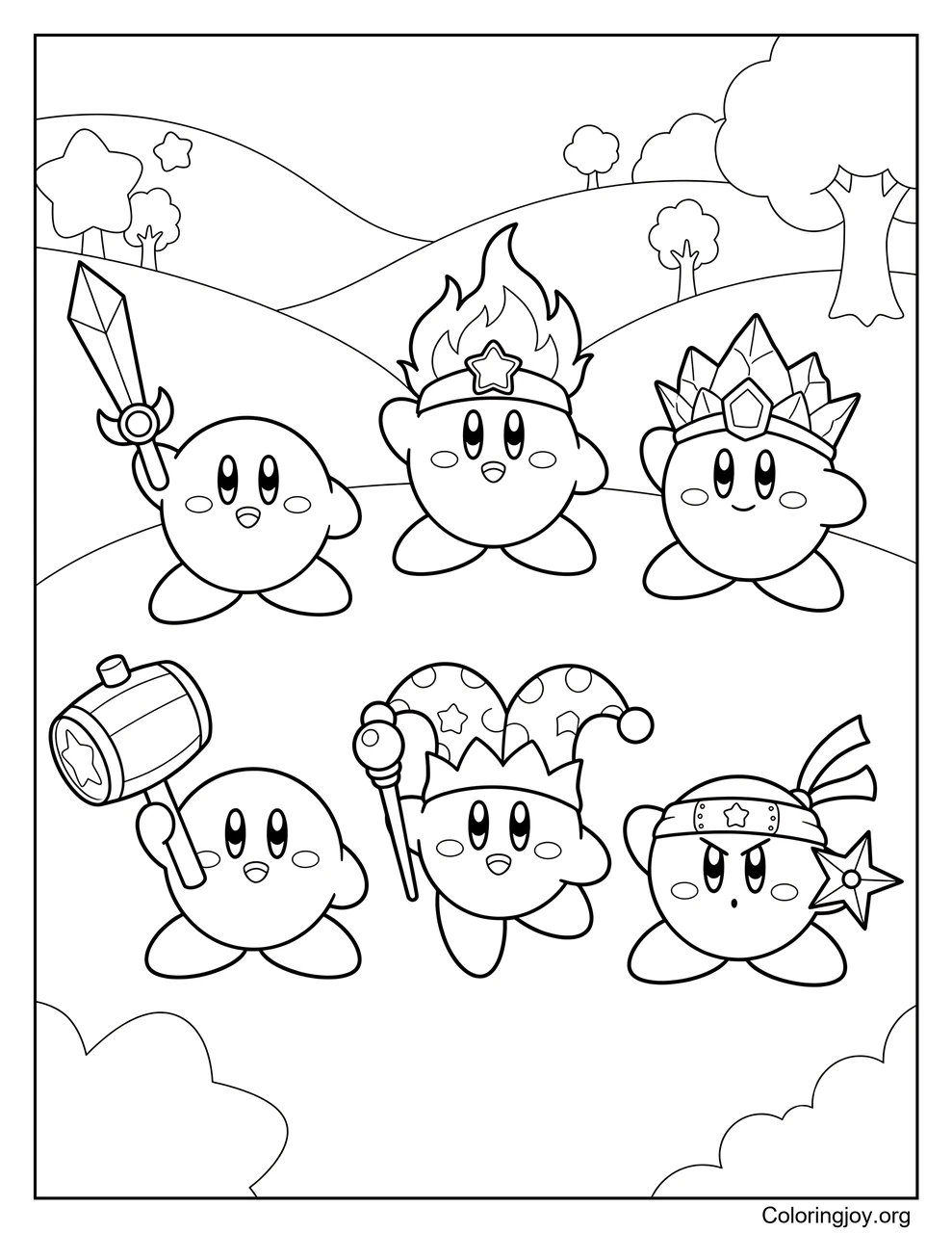 Kirby Copy Abilities coloring page