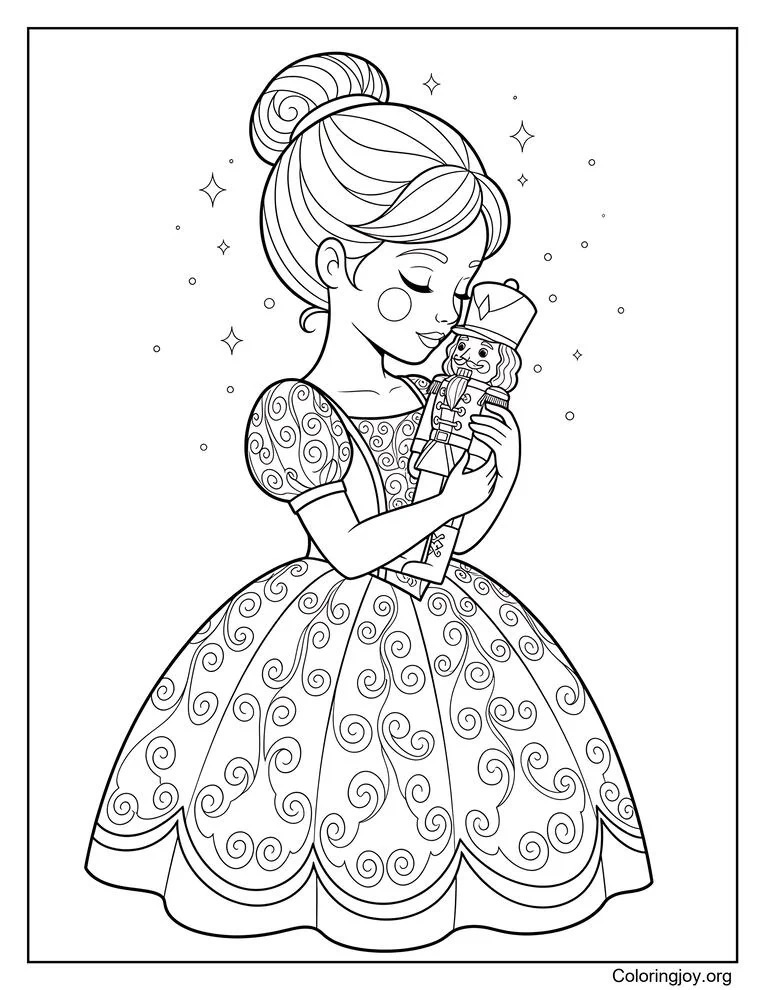 Nutcracker Ballet Coloring Page with Clara Moment