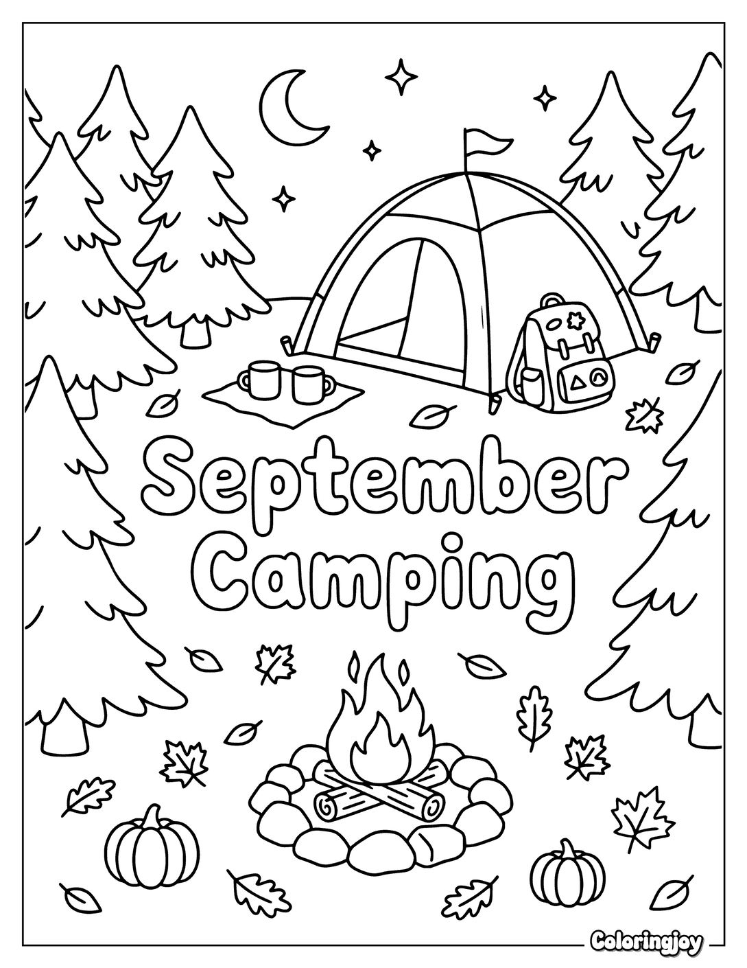September Camping Adventure Coloring Page