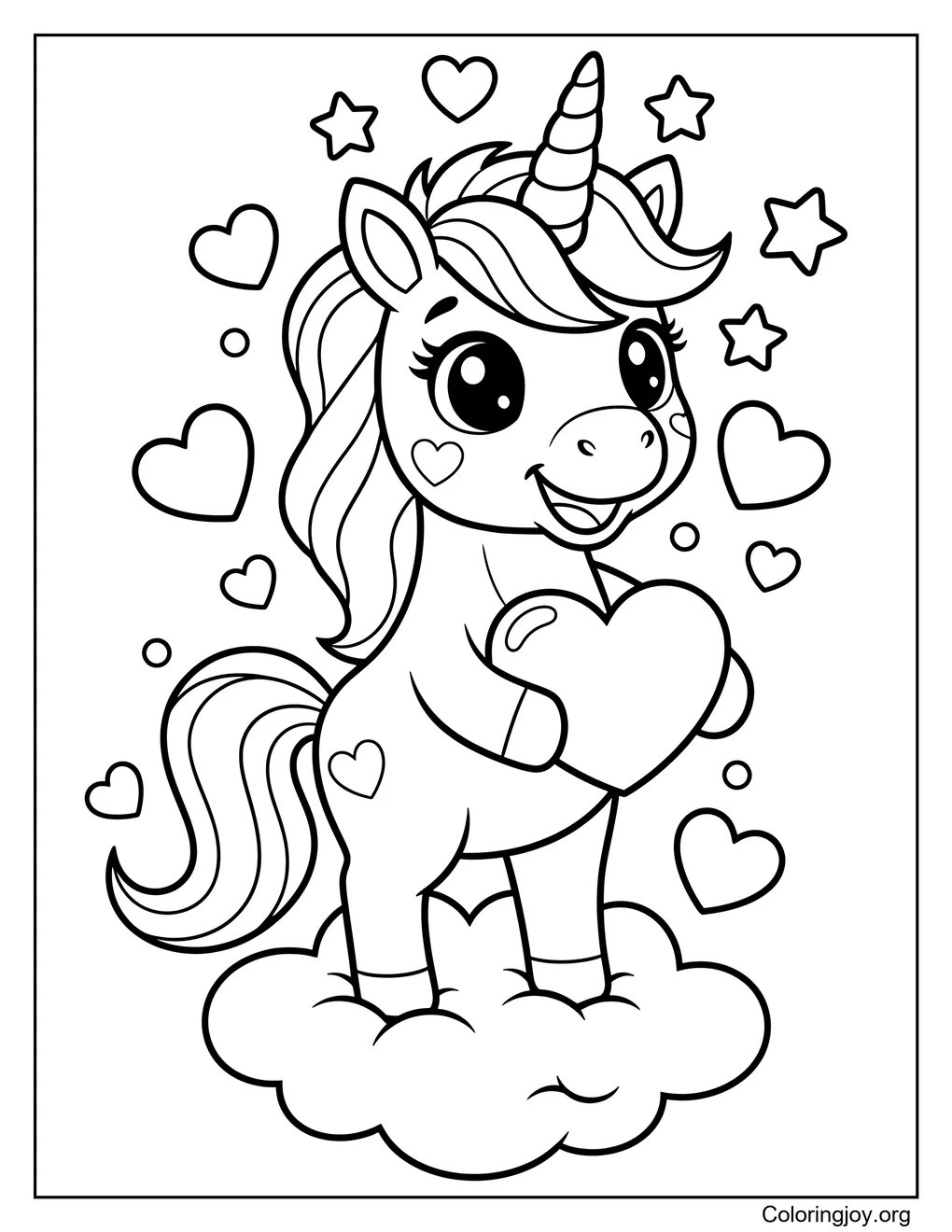 Coloriage Licorne Saint-Valentin
