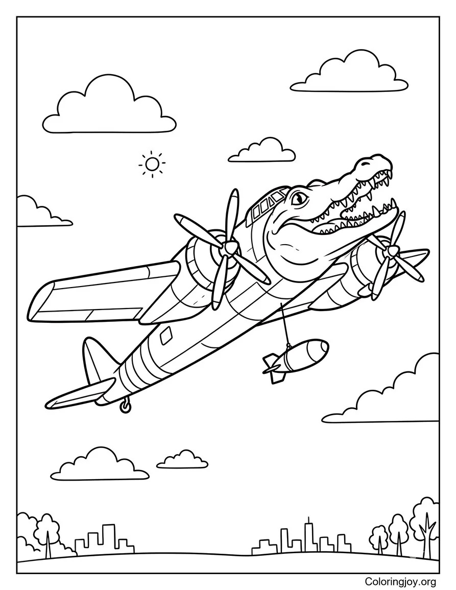 Flying Brainrot Italiano Bombardiro Crocodilo página para colorear