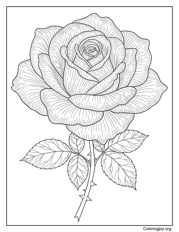 Realistic Rose Coloring Page